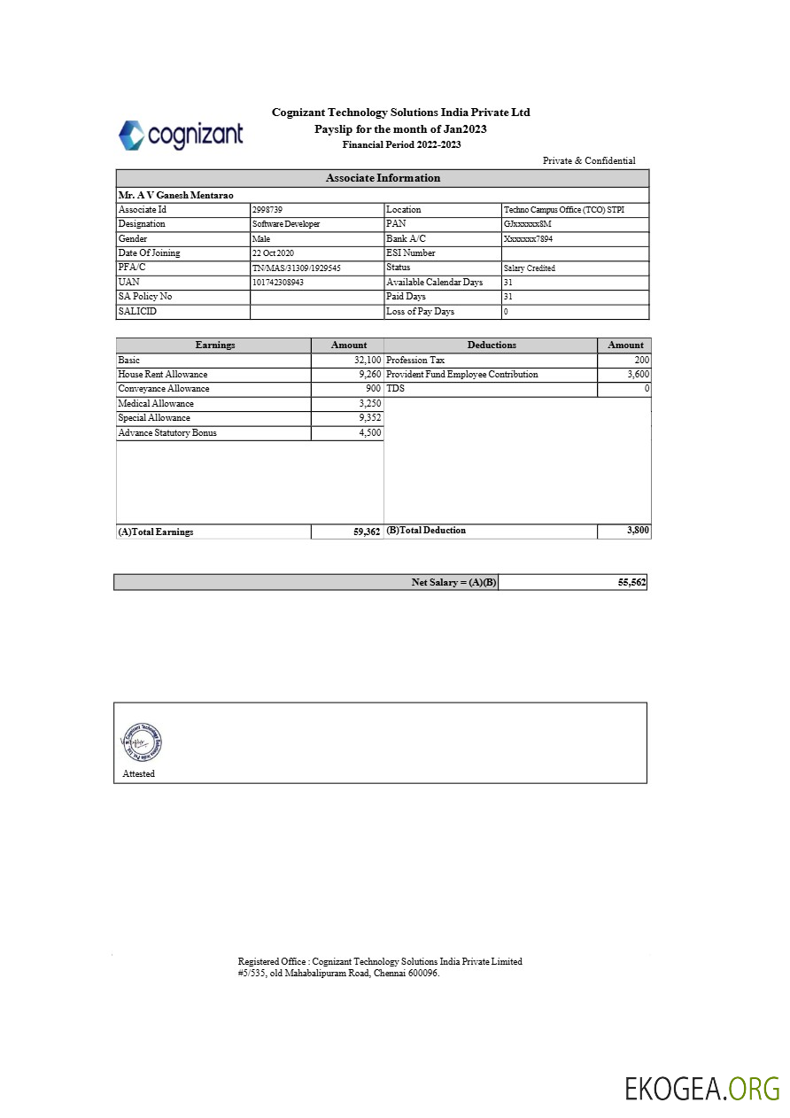 Modèle de fiche de paie de Cognizant Technology Solutions Inde aux formats Word et PDF.pdf, 1